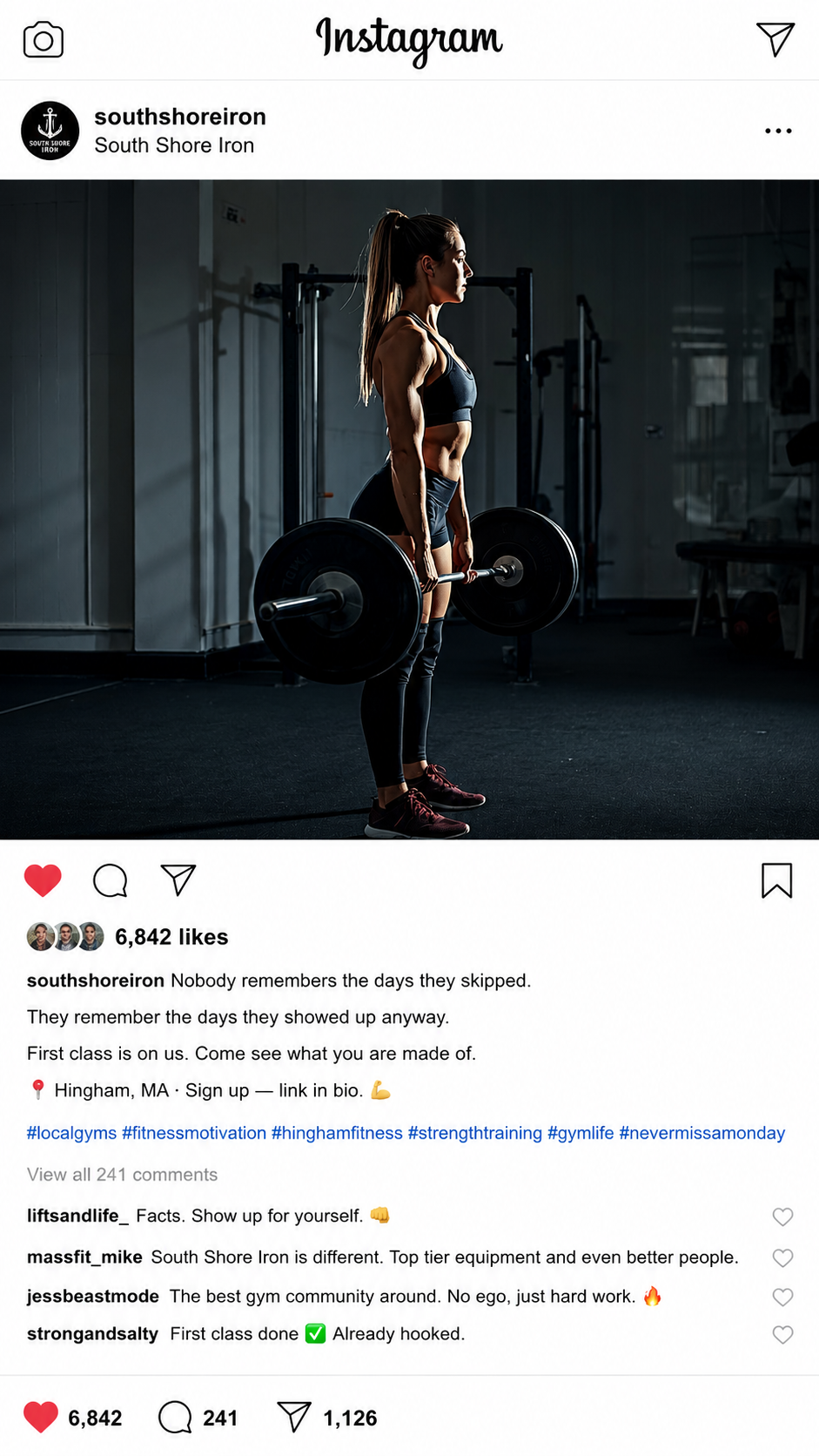 Gym Instagram post